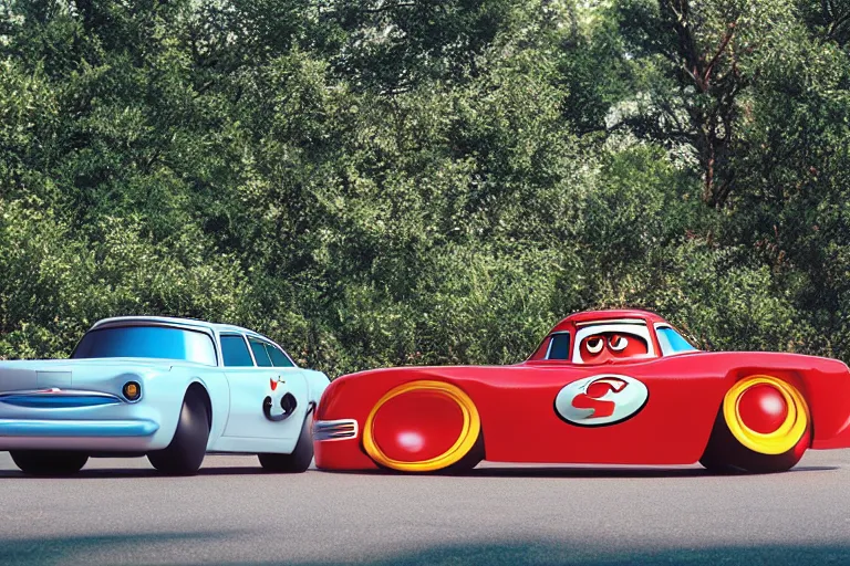 Prompt: car jesus christ chrysler as a car from cars 2, as a car from the movie pixar's cars 3, cinestill,