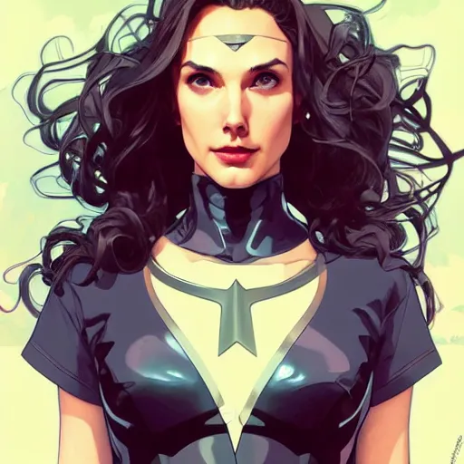 Image similar to a beautiful gal gadot as an superhero winona ryder fighting crime, art by ilya kuvshinov and lois van baarle and alphonse mucha and ross tran and range murata and artgerm, digital art, highly detailed, profile picture, intricate, sharp focus, trending on artstation hq, deviantart, pinterest, unreal engine 5, 4 k uhd image