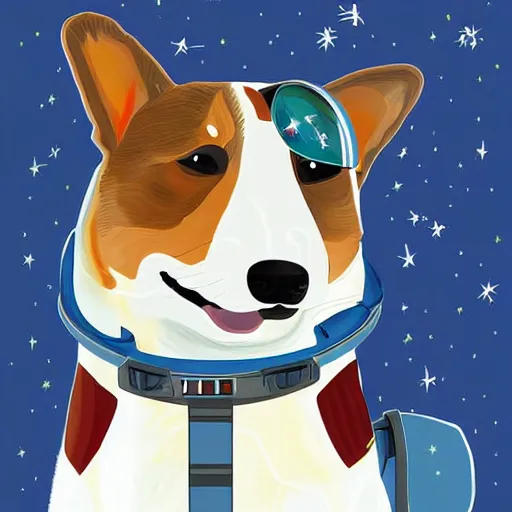 Image similar to a corgi cosmonaut in space, beautiful digital painting