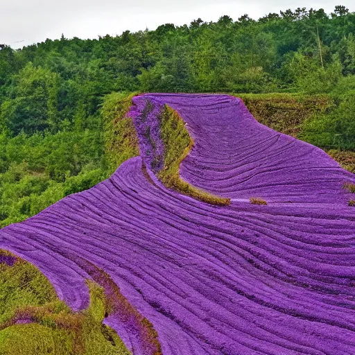 Image similar to magic purple corrupted kudzu spreads across abandoned highway