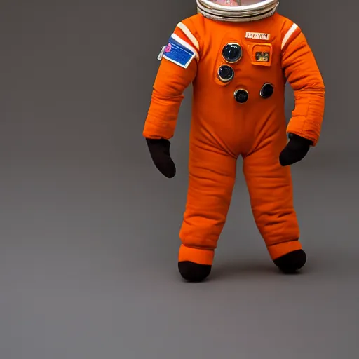 Prompt: Fumo plush of a Soviet cosmonaut in an orange spacesuit SK-1, Vostok-1, EOS-1D, f/1.4, ISO 200, 1/160s, 8K, RAW, unedited, symmetrical balance, in-frame