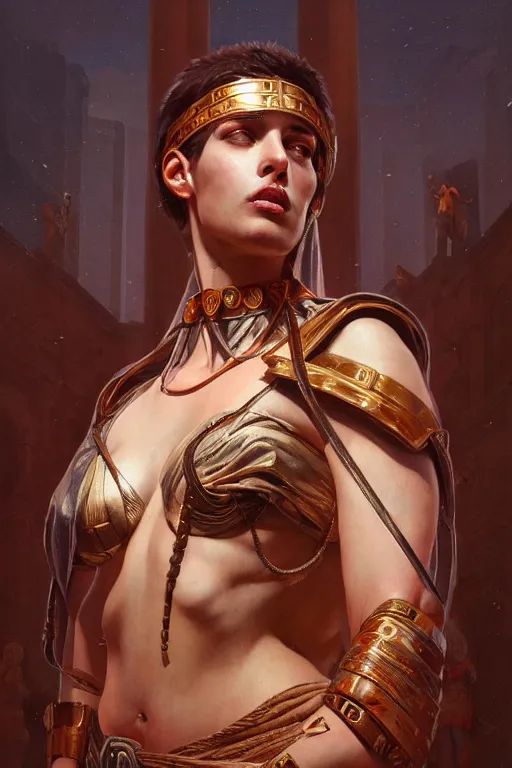 Image similar to ancient rome man, realistic portrait full body, symmetrical, highly detailed, digital painting, artstation, concept art, smooth, sharp focus, illustration, cinematic lighting, art by artgerm and greg rutkowski and alphonse mucha