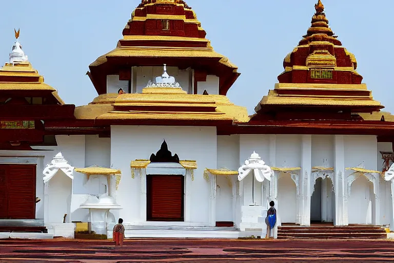 Image similar to sri lankan temple with white stupa, drawn by hayao miyazaki