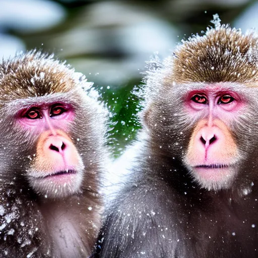 Prompt: portrait of snow monkeys, highly detailed, snow flurry, cold, steamy, ultrarealistic, 8K, UE5