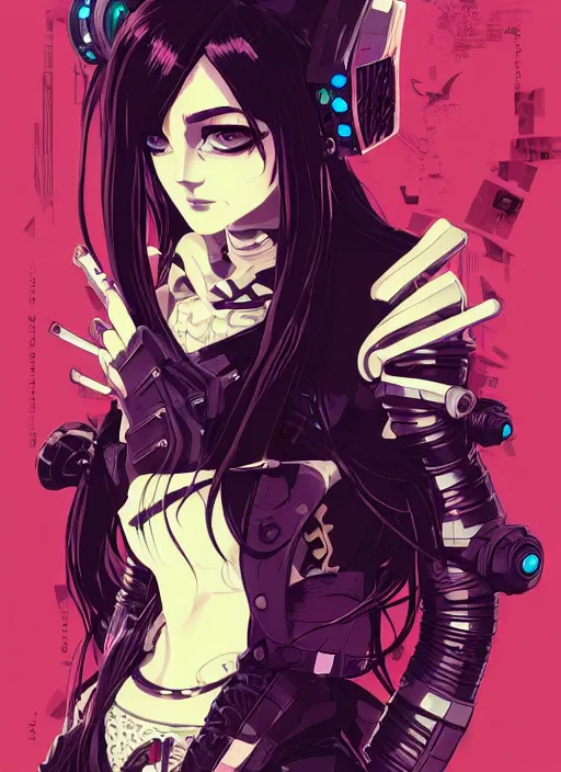 Prompt: portrait of beautifull anime goth maiden, cute face. warhammer, cyberpunk, artstation, art by petros afshar, tom whalen, laurie greasley and greg rutkowski and ilya kuvshinov
