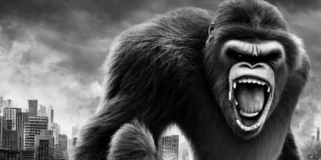 Image similar to An king Kong rage on street, Hollywood scene , cinematic