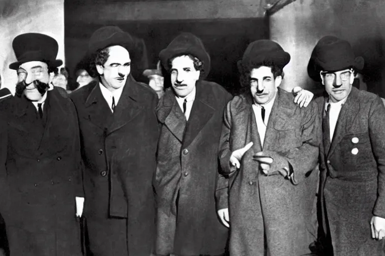 Image similar to the marx brothers at the yalta conference 1 9 4 5, famous photograph