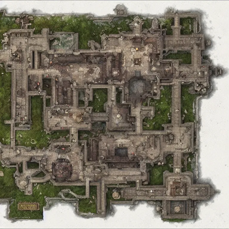 Image similar to full - color fantasy floor plan map of a dungeon, by greg rutkowski, trending on artstation