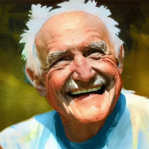 Prompt: finger painting of a smiling old man