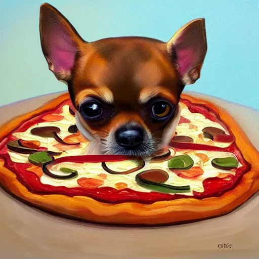 Image similar to abstract painting of a Chihuahua and pizza