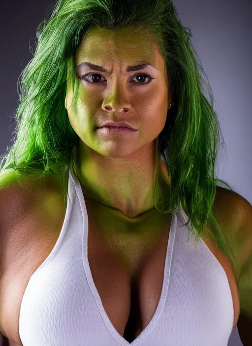 Image similar to A full portrait photo of real-life women hulk, f/22, 35mm, 2700K, lighting, perfect faces, award winning photography.