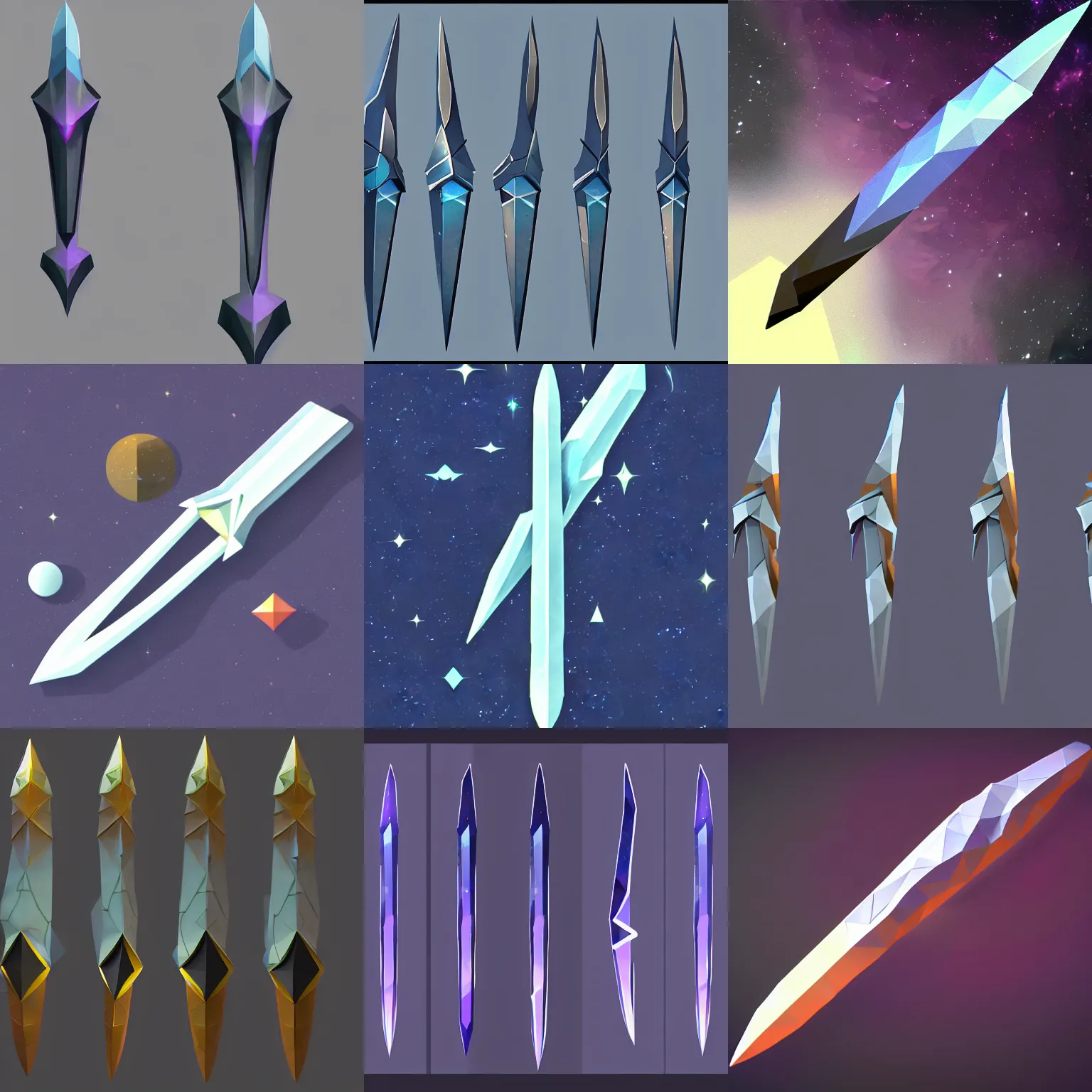 Image similar to low poly cosmic dagger concept art, high detail