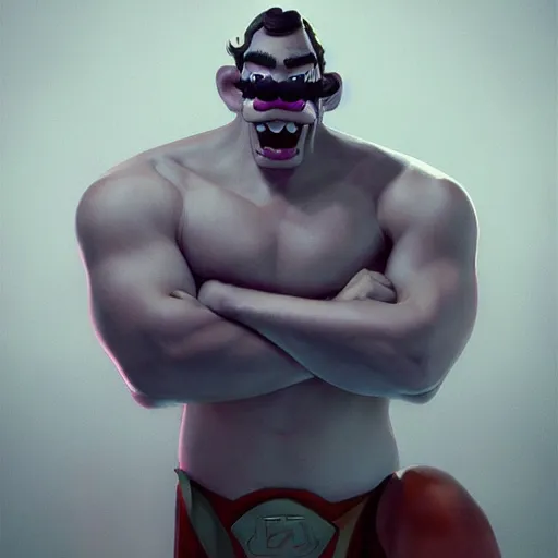 Image similar to pro wrestler waluigi , made by Stanley Artgerm Lau, WLOP, Rossdraws, ArtStation, CGSociety, concept art, cgsociety, octane render, trending on artstation, artstationHD, artstationHQ, unreal engine, 4k, 8k,