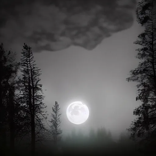 Image similar to a howling wolf made of black smoke contrasting with a full moon, cinematic lighting, 8 k, fantasy