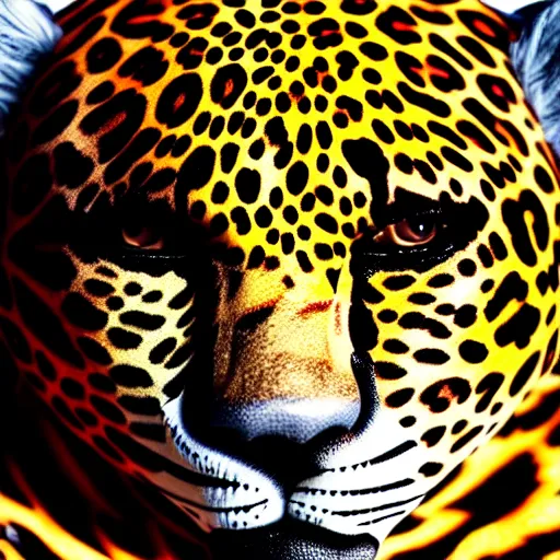 Prompt: a perfect centered mask of a shaman turning into a jaguar, 8 k,