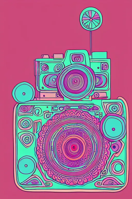 Prompt: minimalist boho style art of a colorful camera, illustration, vector art