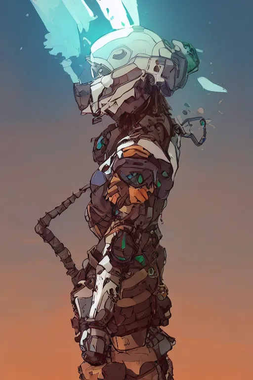 Image similar to combination suit armor aloy horizon forbidden west horizon zero dawn robot ninja mask helmet backpack tribal, art gta 5 comics, official fanart behance hd artstation by jesper ejsing, by rhads, makoto shinkai and lois van baarle, ilya kuvshinov, ossdraws radiating a glowing aura cgi rtx 2 0 2 2