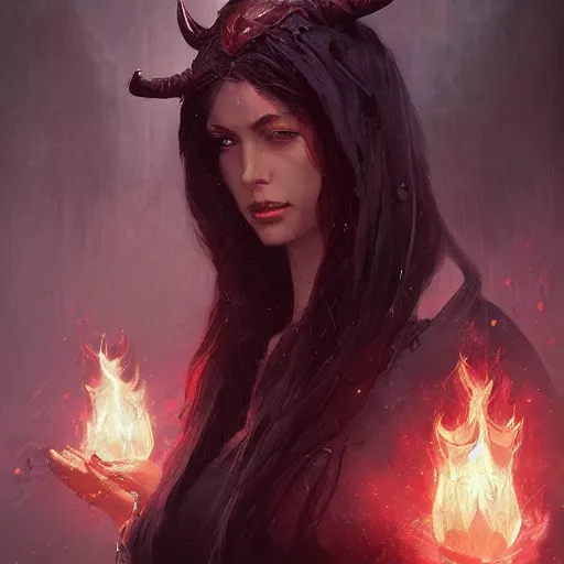 Prompt: a beautiful portrait of a devil goddess by greg rutkowski and raymond swanland, trending on artstation, ultra realistic digital art