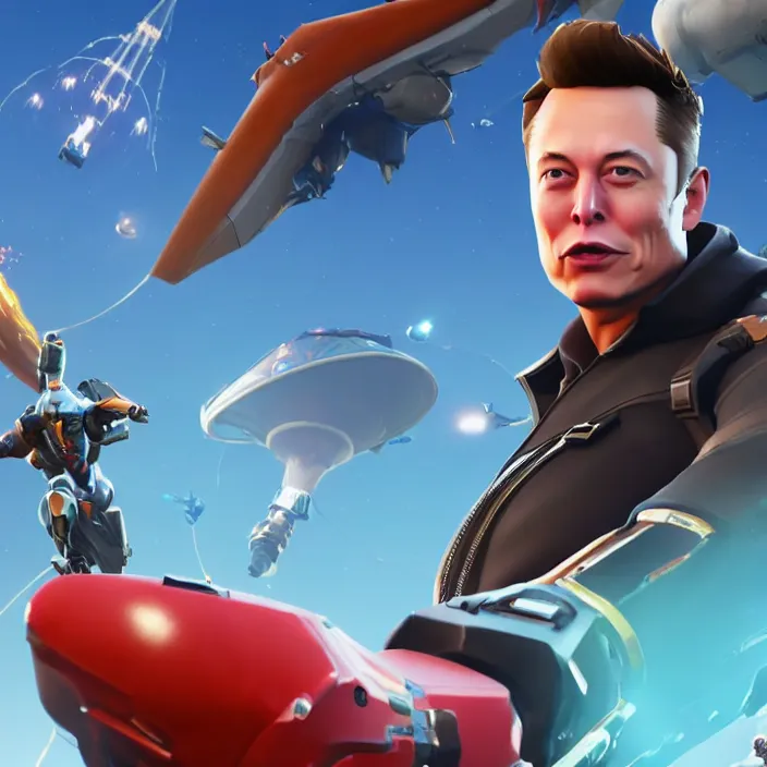 Image similar to a screenshot of elon musk in the video game fortnite, 3 d rendering, unreal engine, amazing likeness, very detailed, cartoon caricature