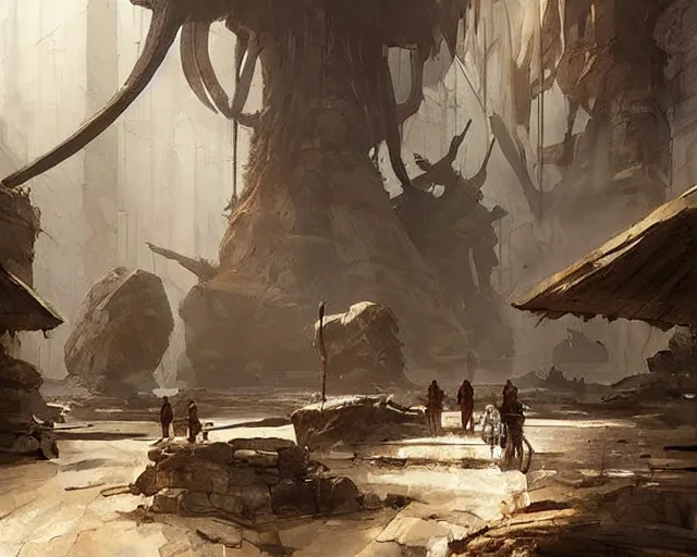 Image similar to a mall in the style of prehistoric stone age, art by greg rutkowski and artgerma, stunning concept art, interior design architecture