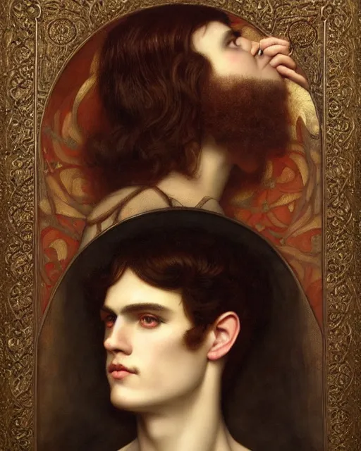 Image similar to a portrait of the prince of masculinity, art by tom bagshaw and manuel sanjulian and thomas cooper gotch, pre raphaelite, art nouveau