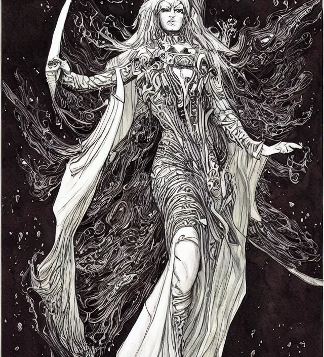 Prompt: a watercolor ink painting of the primordial goddess of the dark in the style of jean giraud in the style of moebius trending on artstation deviantart pinterest detailed realistic hd 8 k high resolution