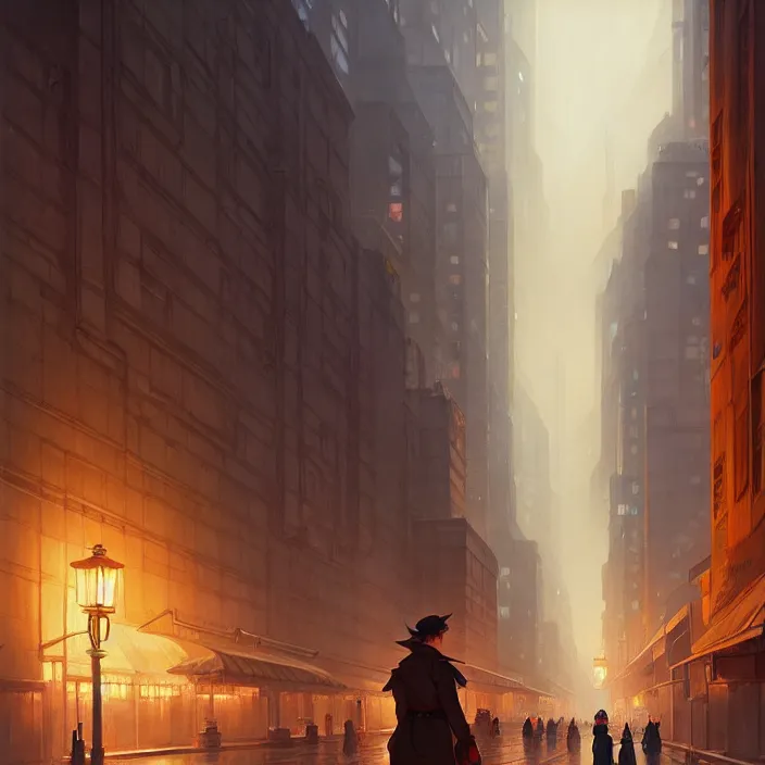 Image similar to empty big city at night, winter, in the style of studio ghibli, j. c. leyendecker, greg rutkowski, artem