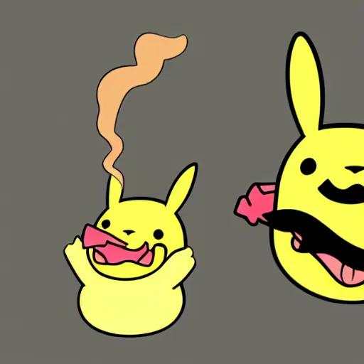 Image similar to pikatchu with a moustache, smoking a cigar with an angry expressive face, detailed photography