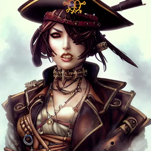 Image similar to a steampunk pirate, by kim jung gi and karl kopinski and guweiz and wlop and artgerm