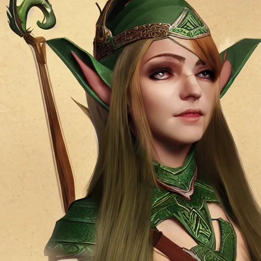 Image similar to female elf bard, Jade, dungeons and dragons, amazing detail, character concept art, illustration, fantasy, 4k