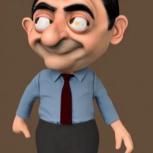 Image similar to Mr Bean in a 3D Animated Mr. Bean film animated by Illumination, portrait, photograph, realistic, hyperrealistic, highly detailed, very detailed, extremely detailed, detailed, digital art, trending on artstation