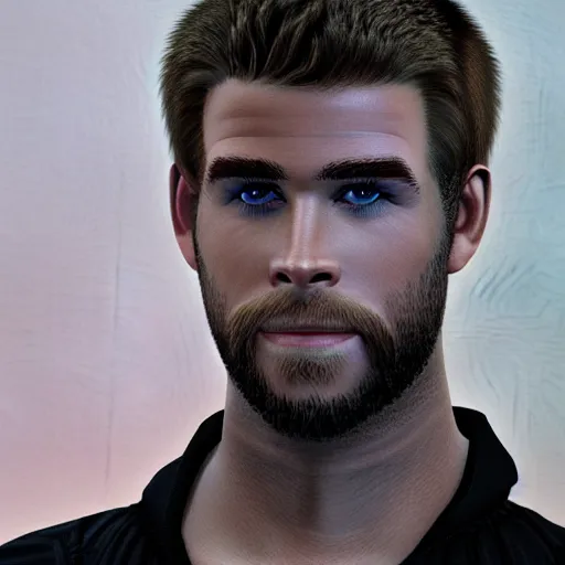 Image similar to “a realistic detailed photo of a guy who is an attractive humanoid who is half robot and half humanoid, who is a male android, actor Liam Hemsworth, shiny skin, posing like a statue, blank stare, at the museum, on display”