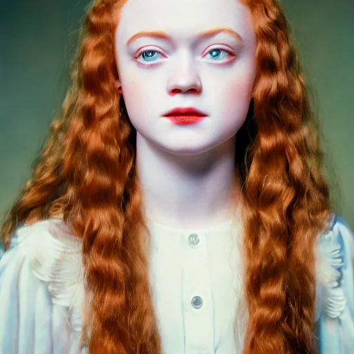 Image similar to sadie sink realistic expired kodak film full body portrait of an angel performer,, hyperrealism, hypermaxiymalism, photorealistic, detailed, atmospheric, 8 k, award winning photography, cinematic