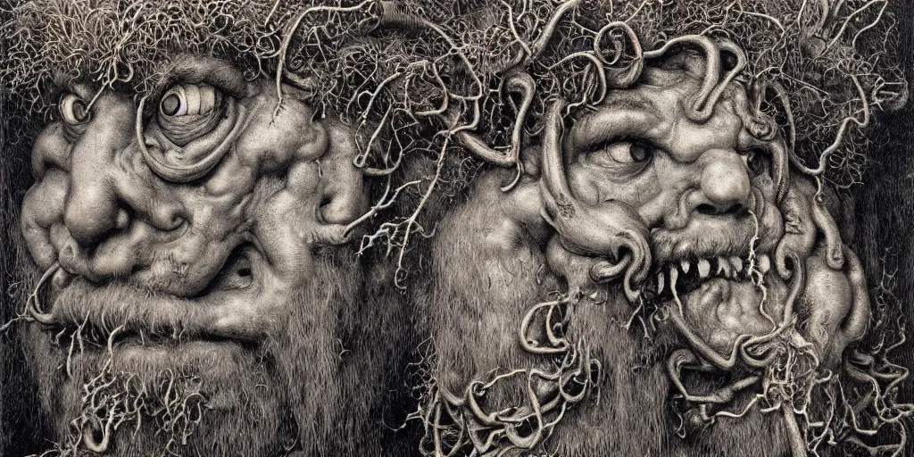 Prompt: detailed realistic krampus tyrolean farmer hay monster face portrait by jean delville, gustave dore, iris van herpen and marco mazzoni, art forms of nature by ernst haeckel, art nouveau, symbolist, visionary, gothic, neo - gothic, pre - raphaelite, fractal lace, biodiversity, surreality, hyperdetailed ultrasharp octane render