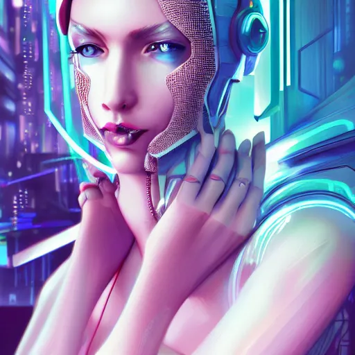 Image similar to portrait of a cyberpunk art deco girl, sci-fi, fantasy, intricate, elegant, highly detailed, digital painting, artstation, smooth, sharp focus, illustration