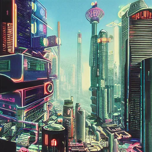 Prompt: 1960s style cyberpunk city