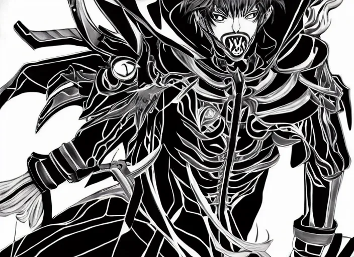 Image similar to shin megami tensei art of a demon called black! volga!!, gaz!!!! car!!!!!!!!!!!!!!!!, art by kazuma kaneko, demonic! compedium!, digital drawing, white background, high quality, highly detailed