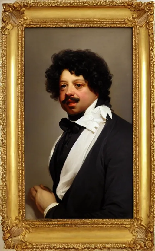 Image similar to Portrait of Alexandre Dumas, oil on canvas, highly detailed,, by Franz Xaver Winterhalter, 8k