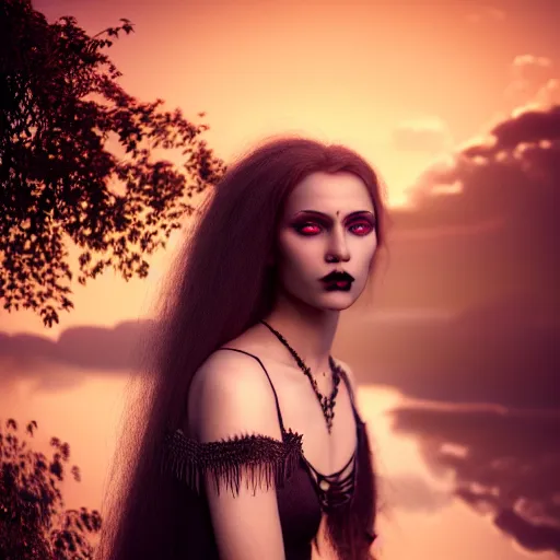 Image similar to photographic portrait of a stunningly beautiful gothic amazonian female in soft dreamy light at sunset, contemporary fashion shoot, by edward robert hughes, annie leibovitz and steve mccurry, david lazar, jimmy nelsson, breathtaking, 8 k resolution, extremely detailed, beautiful, establishing shot, artistic, hyperrealistic, beautiful face, octane render