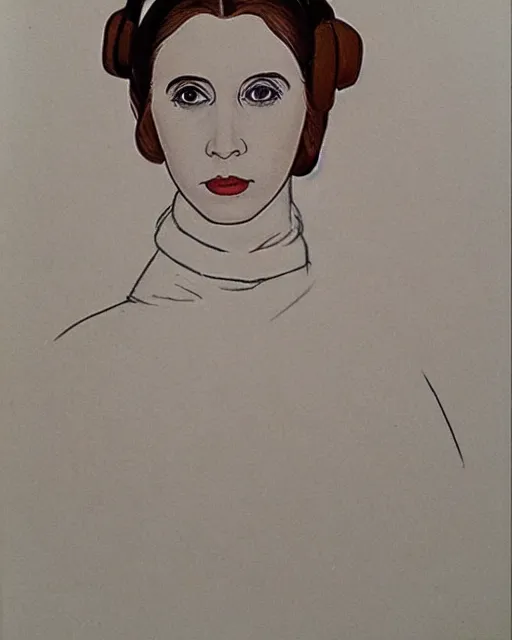 Prompt: princess leia from star war: a new hope, artstation drawing by egon schiele,, cdx