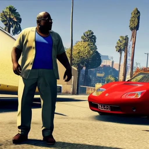 Image similar to gta 5 loading screen with larry david and gabourey sidibe