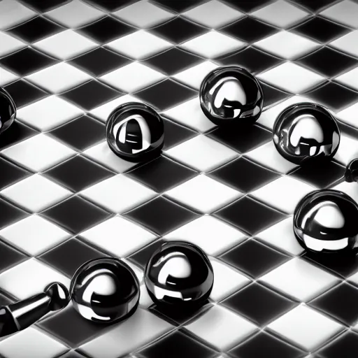 Prompt: chrome ball on chess board ; 8 k ; 4 k