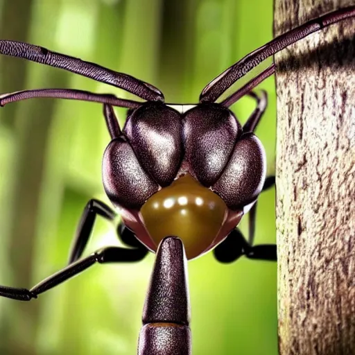 Prompt: closeup photo of human mutation into an anthropomorphic insect, in the forest. physiological transformation ; hybrid creature. highly - detailed ; photorealistic.