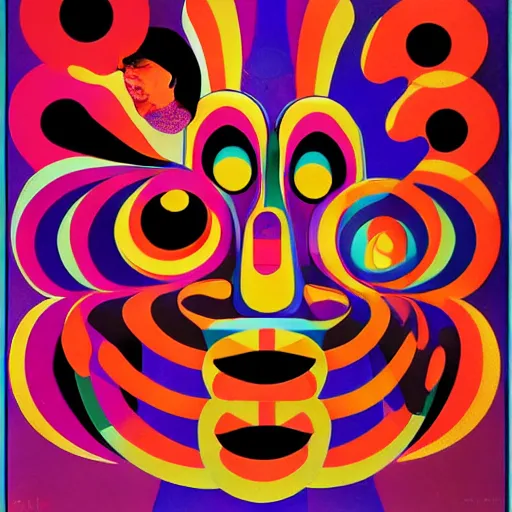 Prompt: psychedelic design of bob dylan by paul rand
