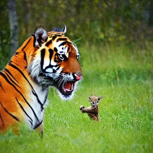 Image similar to a tiger catching a deer