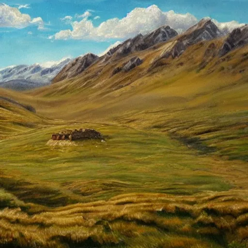 Prompt: painting lord of the rings landscape, edoras