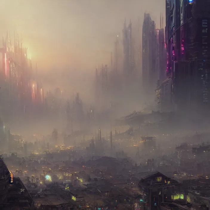 Prompt: a beautiful oil painting of a cyberpunk city on the wasteland by ivan aivazovsky and greg rutkowski and james gurney and frank lloyd and sung choi, in style of impressionnisme. hyper detailed, sharp focus, soft light. unreal engine 5 lumen. ray tracing. trending on artstation. oil on canvas