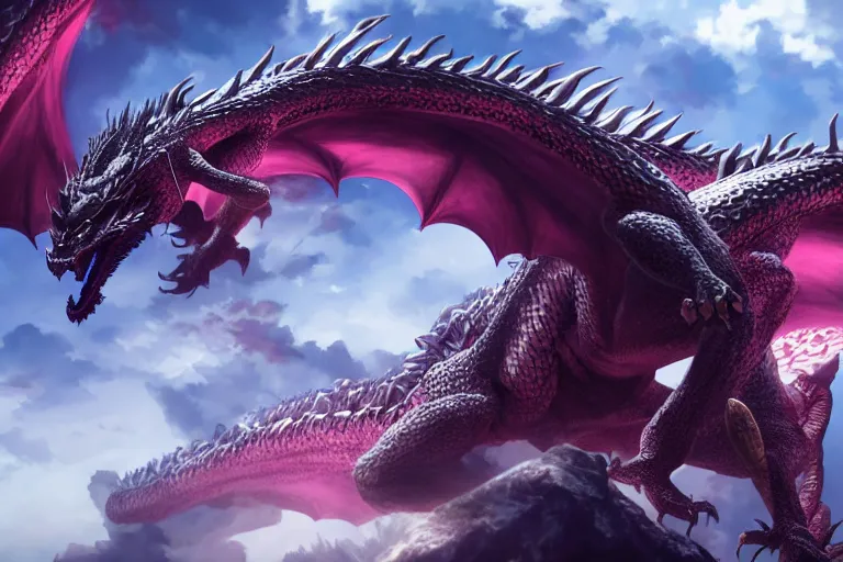 Prompt: shot of a majestic dragon, beautiful, fantasy, cinematic lighting, artstation, trending, highly detailed, focus, smooth, by hirohiko araki and yoshitaka amano