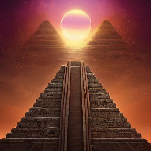 Prompt: highly detailed portrait of a brown aztec princess. step pyramid. eclipse. science fiction, highly detailed, digital painting, beautiful eyes, symmetry, concept art, sharp focus, digital illustration, global illumination, radiant light, synthwave! colors, detailed and intricate environment, art by artgerm and greg rutkowski and magali villeneuve and ilya kuvshinov!