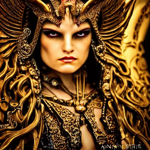 Image similar to perfectly centered close up portrait, evil goddess, professional portrait photography, candid photography, highly detailed, by anne stokes